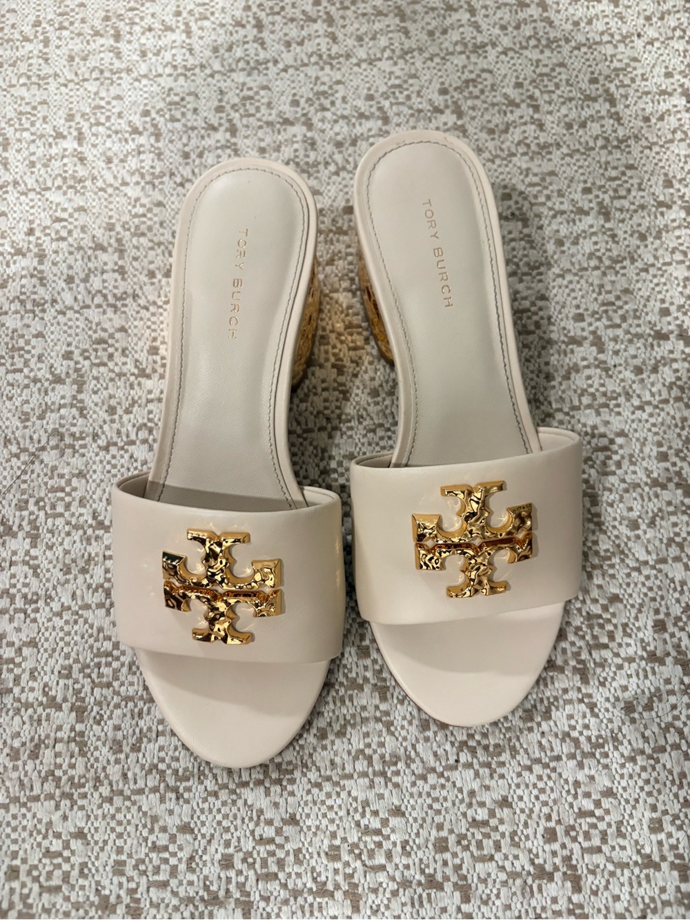 Tory Burch Women's Cream Slide Sandals with Gold Logo